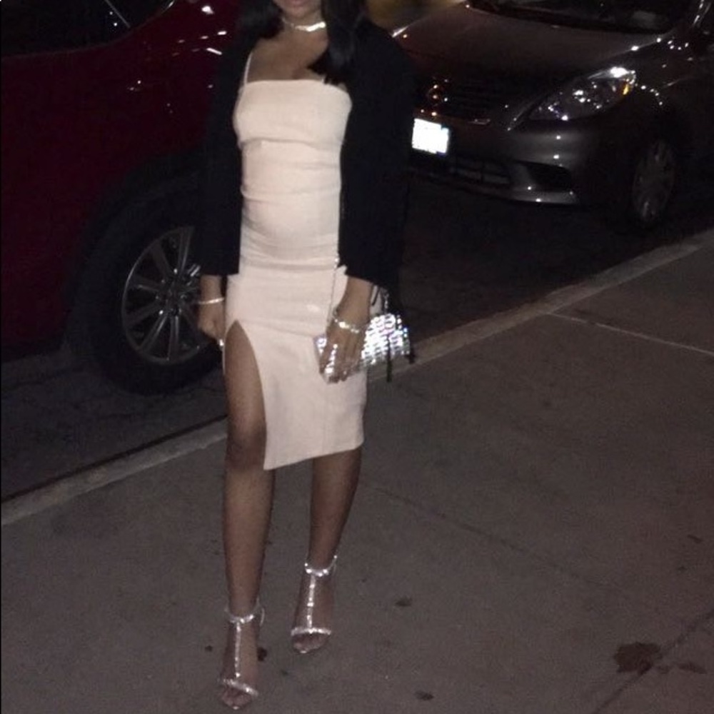 NAKED WARDROBE NUDE PINK HIGH SLIT MIDI